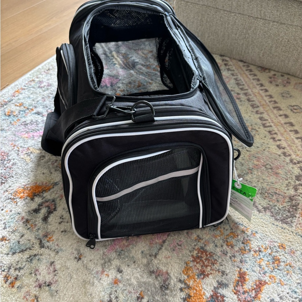 Black Pet Carrier with White Trim